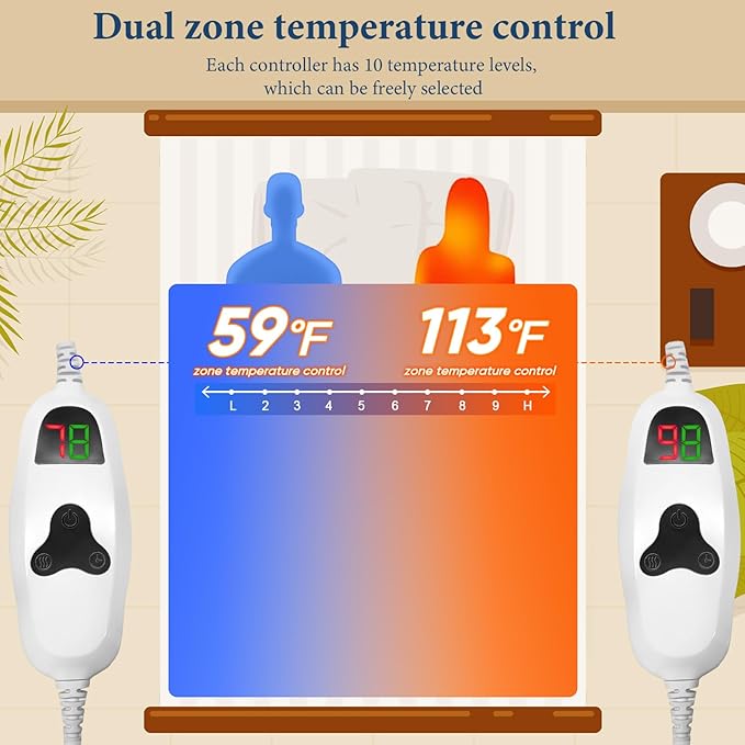 greenoak Heated Blanket Electric King Size 100"X90" Dual Control, Heating - Image 6