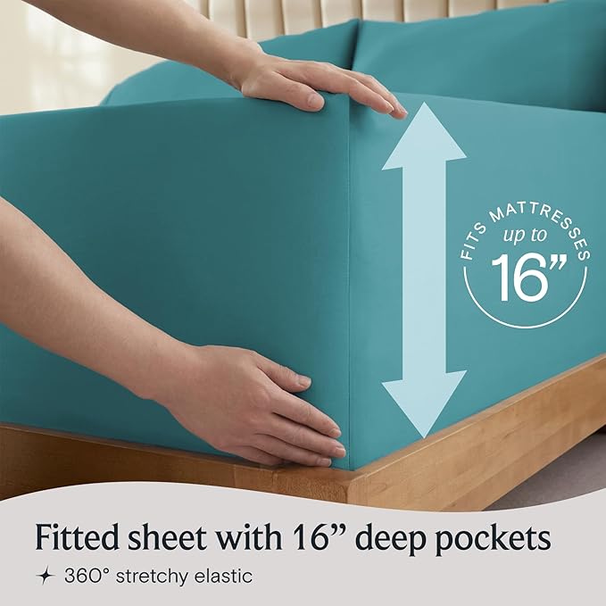 LuxClub 4 PC California King Sheet Set, Breathable Luxury Bed Sheets, Deep - Image 6