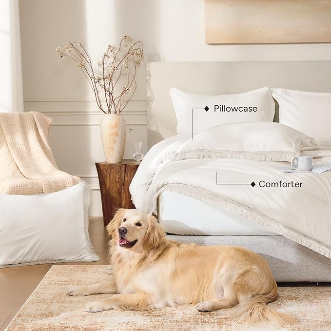 Andency Comforter Set Oversized King Beige 120x120, 3 Pieces Boho Fall Tassel - Image 7
