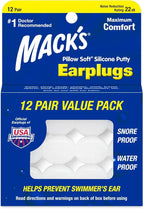Mack's Pillow Soft Silicone Earplugs, 12 Pair – The Original Moldable Silicone by Macks