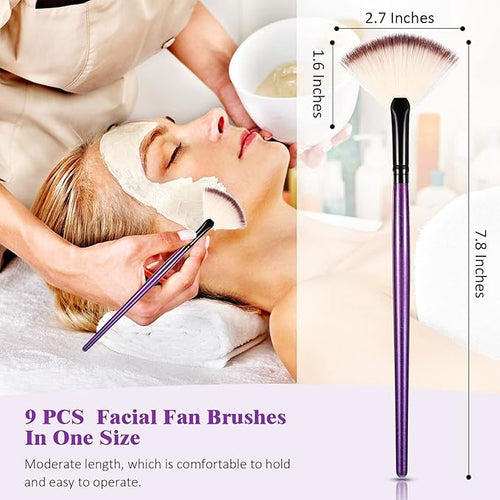 9 Pieces Facial Fan Mask Brushes, Soft Facial Applicator Brushes Tools - Image 2