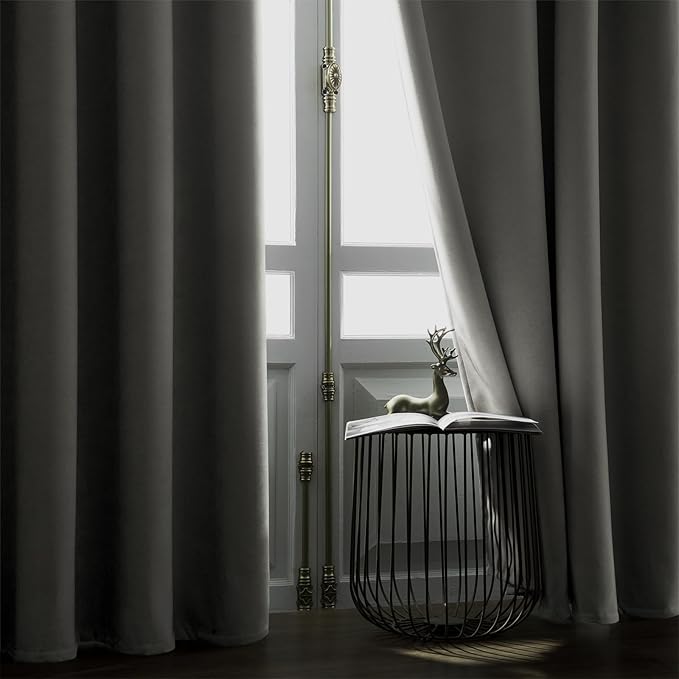 Joydeco Vanilla Grey Velvet Curtains 96 Inches 2 Panels, Luxury Thermal - Image 7