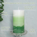 Pillar Candles 3x6 Inch Eucalyptus Scented Hand-Poured 3-Layers Green Gradient - Image 3