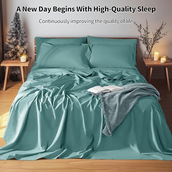 LBRO2M 100% Pure Linen Sheet Set Deep Pocket Up to 16" Bed Sheets Sets - Image 5