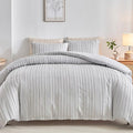 WARMDERN Light Grey Striped Duvet Cover Set, Boho Textured Tufted Bedding by WARMDERN