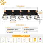FadimiKoo 5-Light Farmhouse Wood Wall Sconces Lighting, Rustic Bathroom Wall - Image 2