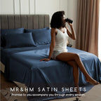 MR&HM Satin Bed Sheets with Elastic Corner Straps, Full Size Sheets Set - Image 5