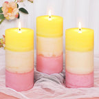 Sweet Honeysuckle Scented 3x6 Inch Pillar Candles Yellow White Pink Layered - Image 2
