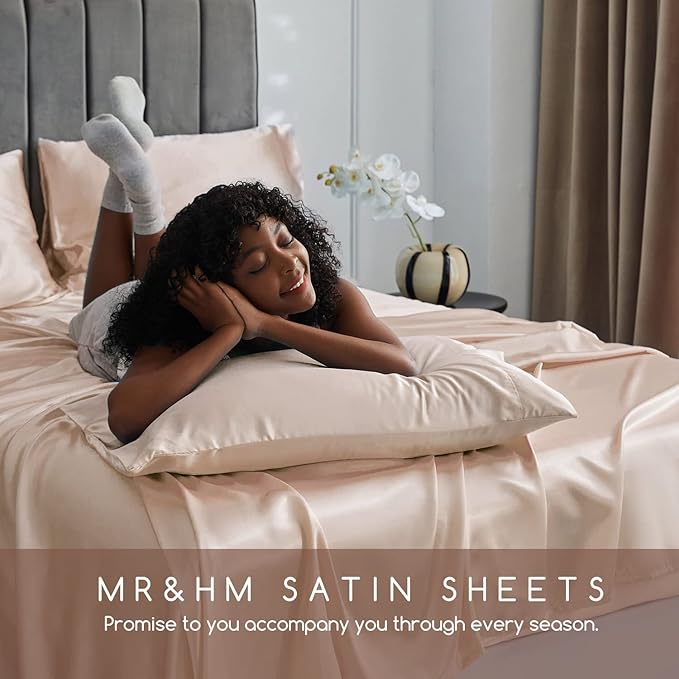 MR&HM Satin Bed Sheets, Queen Size Sheets Set - Image 6
