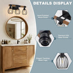 3-Light Farmhouse Bathroom Vanity Light Fixtures, Rustic Wood Bathroom Light - Image 3