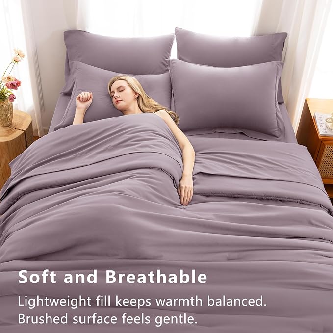 CozyLux Full Size Comforter Sets Dusty Purple, 7 Pieces Bed in a Bag Full - Image 4