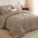CozyLux Queen Comforter Set Khaki, 7 Pieces Pintuck Bed in A Bag, Premium Khaki by CozyLux