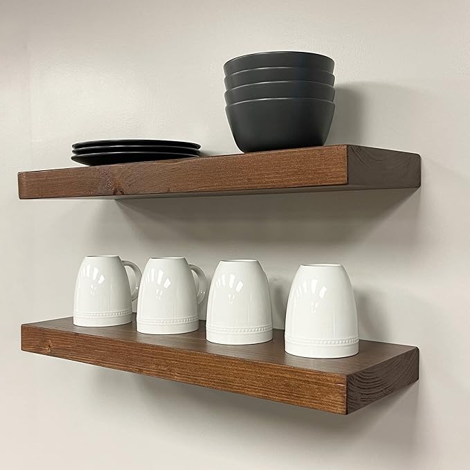 URBANDI, Rustic Floating Shelves, Hidden Bracket, Solid Wood, Heavy Duty - Image 4