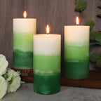 Pillar Candles 3x6 Inch Eucalyptus Scented Hand-Poured 3-Layers Green Gradient - Image 5