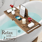 Premium Teak Bathtub Tray Caddy, Expandable Wooden Bath Tray - Image 2