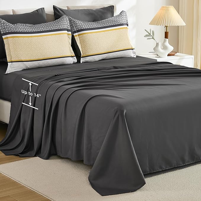 WONGS BEDDING Yellow Grey King Comforter Set 7 Pieces, Boho Striped Bed in a - Image 5