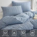 WARMDERN Blue Boho Duvet Cover King Size, Striped Textured Duvet Cover Set - Image 7