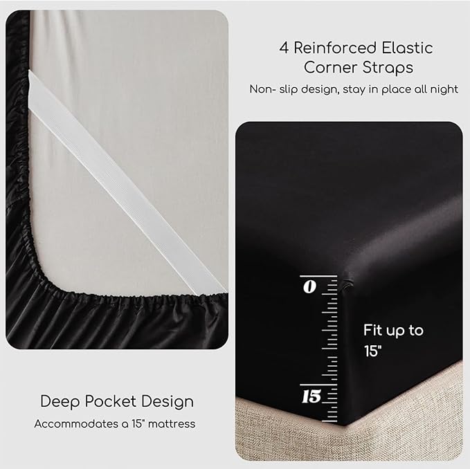 MR&HM Satin Bed Sheets, Queen Size Sheets Set - Image 4