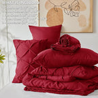 CozyLux King Size Comforter Set Dark Red, 7 Pieces Pintuck Bed in A Bag Red - Image 7