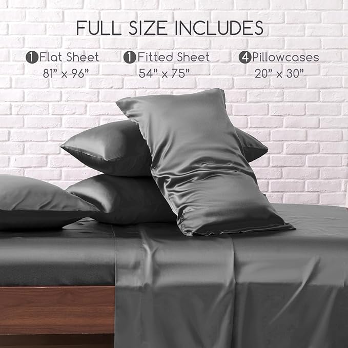 MR&HM Satin Bed Sheets, Full Size Sheets Set - Image 2