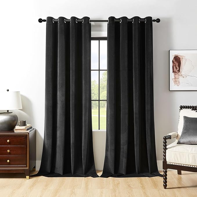 Joydeco Black Velvet Curtains 72 Inches Long, Luxury Grommet Blackout Curtain 2 by JOYDECO