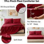 CozyLux King Size Comforter Set Dark Red, 7 Pieces Pintuck Bed in A Bag Red - Image 6