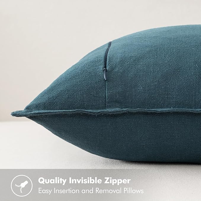 MIULEE Decorative Linen Pillow Covers 16x16 Inch Blue ​Boho Farmhouse​ ​Neutral - Image 3
