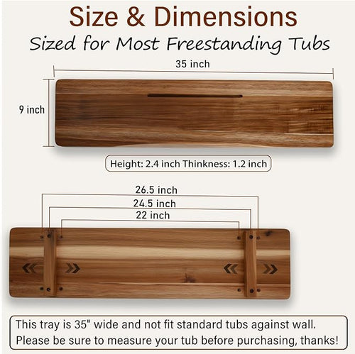 Acacia 1.2" T Wood Bathtub Tray Caddy - Image 2