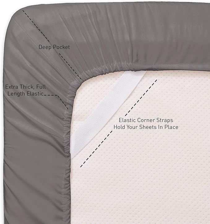 Twin Fitted Sheet Only with Full Elastic & Built in Corner Sheet Straps to - Image 2