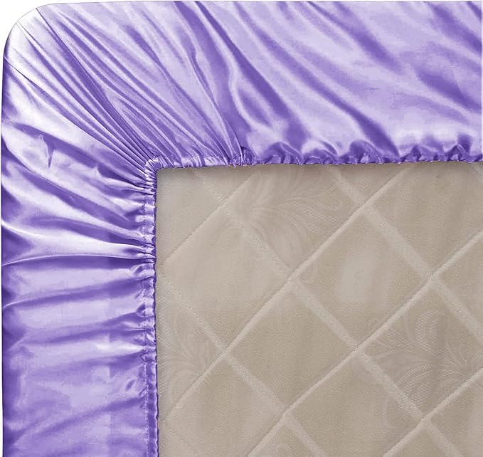 Homiest Lavender Satin Fitted Sheet Queen Size, Deep Pocket, Luxury & Ultra - Image 6