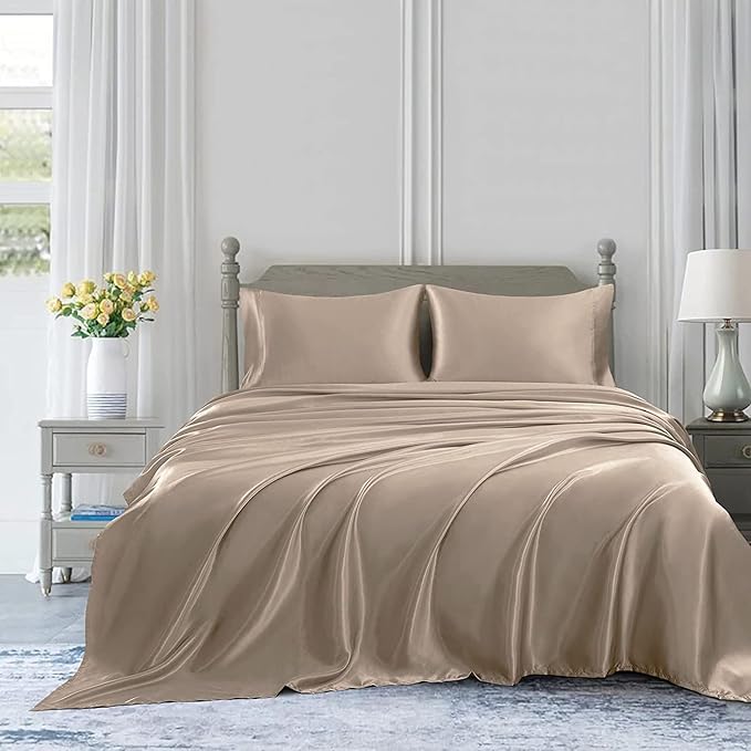 Homiest Taupe Satin Flat Sheet King Size Only, King Top Sheet Silky Bedding - Image 5