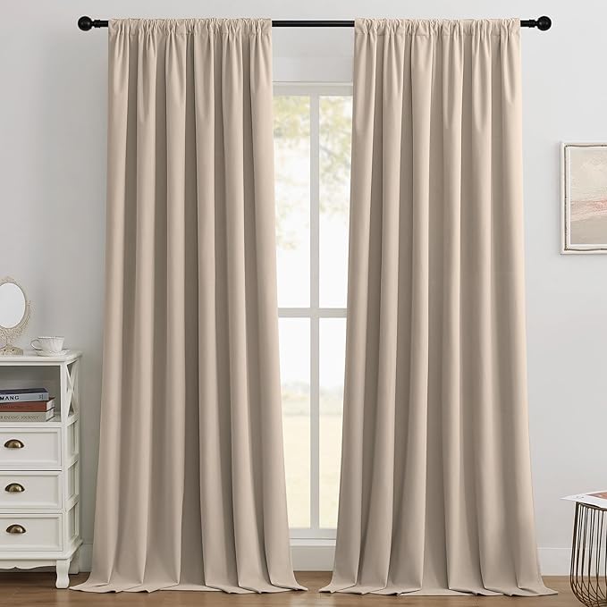 Joydeco Beige 100% Blackout Curtains 90 Inch 2 Panels, Luxury Thermal Beige by JOYDECO