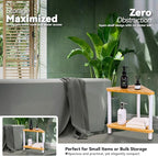 2-Tier Bamboo Corner Shower Caddy, Waterproof Bathroom Corner Storage Organizer - Image 2