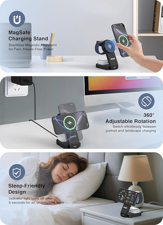 3-in-1 Charging Station for Apple MagSafe Charger, Foldable Wireless Charging - Image 7