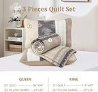 DJY Beige Quilt Set Queen Size Striped Bedspread Coverlet Set 3 Pieces Boho - Image 8
