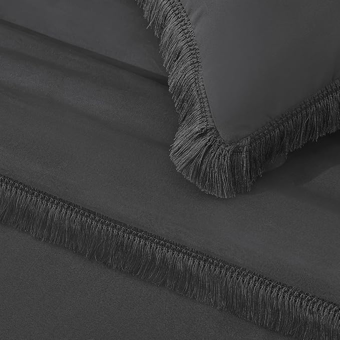 Andency Queen Comforter Set Dark Grey, 3 Pieces Boho Tassel Lightweight Bedding - Image 7