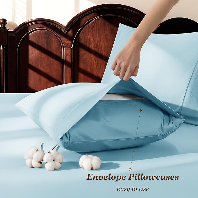 LBRO2M 100% Cotton Sheets Set Deep Pocket 19", 1000 Thread Count California - Image 6