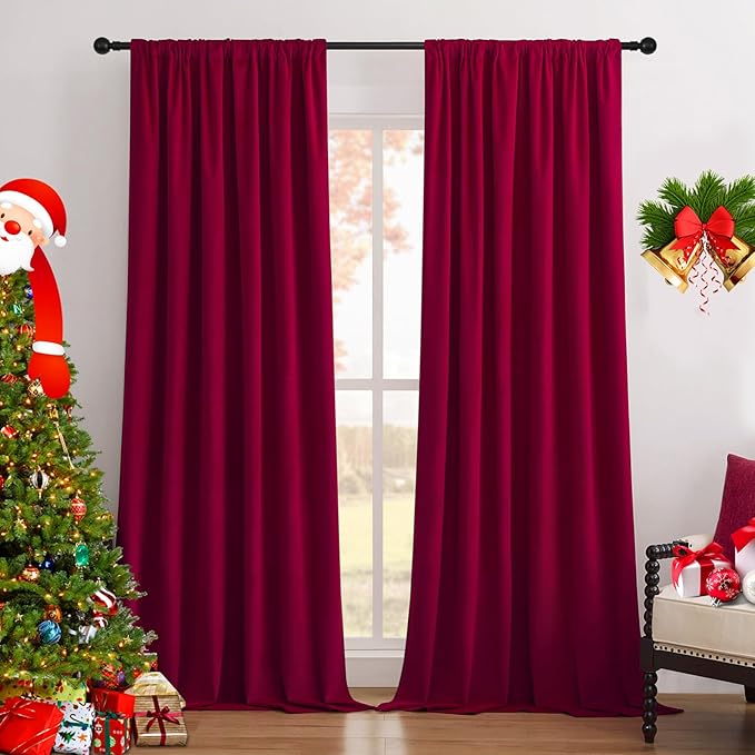 Joydeco Red 100% Blackout Curtains 72 Inch 2 Panels, Luxury Thermal Red Velvet by JOYDECO