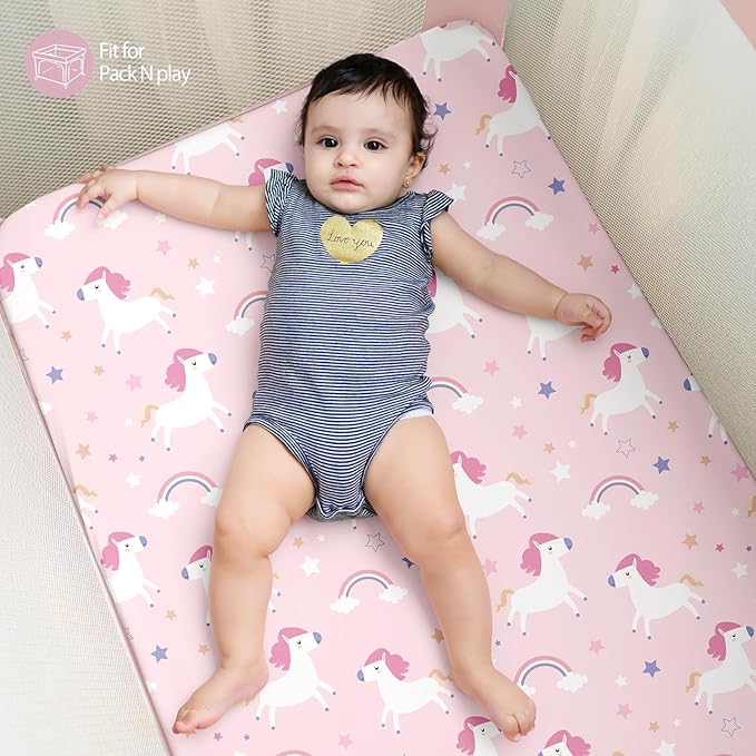 Baby Mini Crib Sheets Girl, Portable 38”x26” Pack and Play Sheets Fitted - Image 6