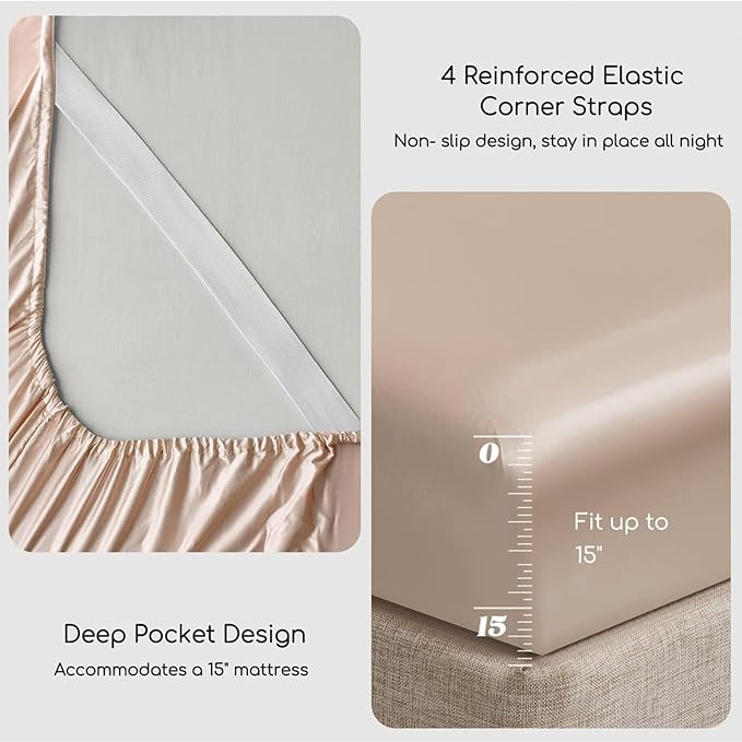 MR&HM Satin Bed Sheets, Full Size Sheets Set - Image 4