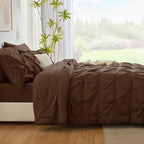 CozyLux Queen Comforter Set Brown, 7 Pieces Pintuck Bed in A Bag, Premium Brown - Image 9