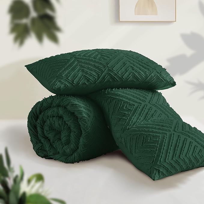 Andency Dark Emerald Green Oversized Comforter King Size 120"x98", 3 Pieces - Image 3