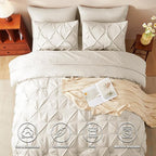 CozyLux Queen Comforter Set Oatmeal, 7 Pieces Pintuck Bed in A Bag, Premium - Image 2