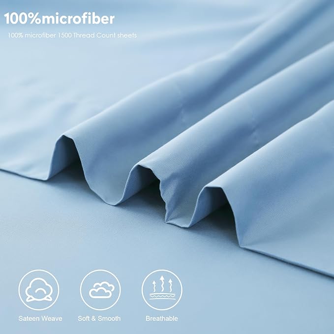 Toodou The Solid Color Sky Blue Twin Size Flat Sheets - Image 7
