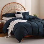 JSD Navy Blue Duvet Cover Set Full Size, 3 Piece Duvet Cover - Image 6
