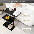 3 Layer Bathtub Tray Table, Bamboo Swivel Bathtub Side Table Height Adjustable - Image 5