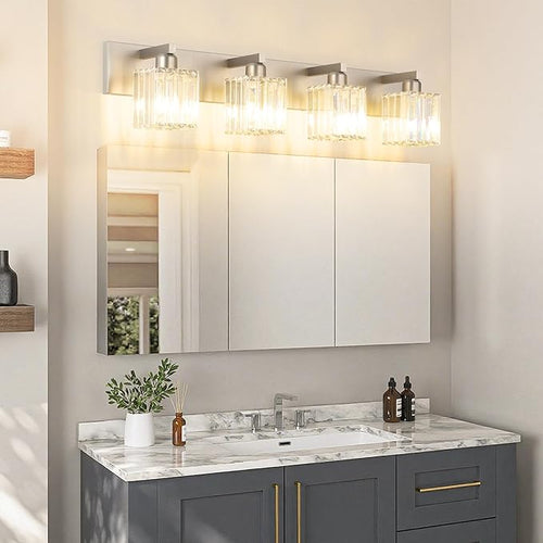 Aipsun Brushed Nickel Bathroom Lighting Fixtures 4 Light Crystal Modern - Image 2