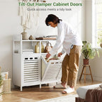 Homykic Tilt Out Laundry Hamper Cabinet, Bamboo Double Laundry Hamper - Image 4