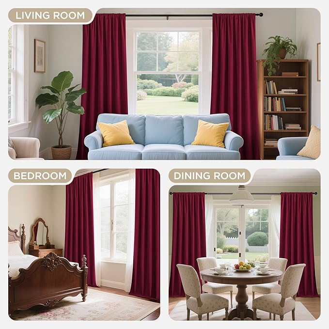 Joydeco Red 100% Blackout Curtains 72 Inch 2 Panels, Luxury Thermal Red Velvet - Image 7