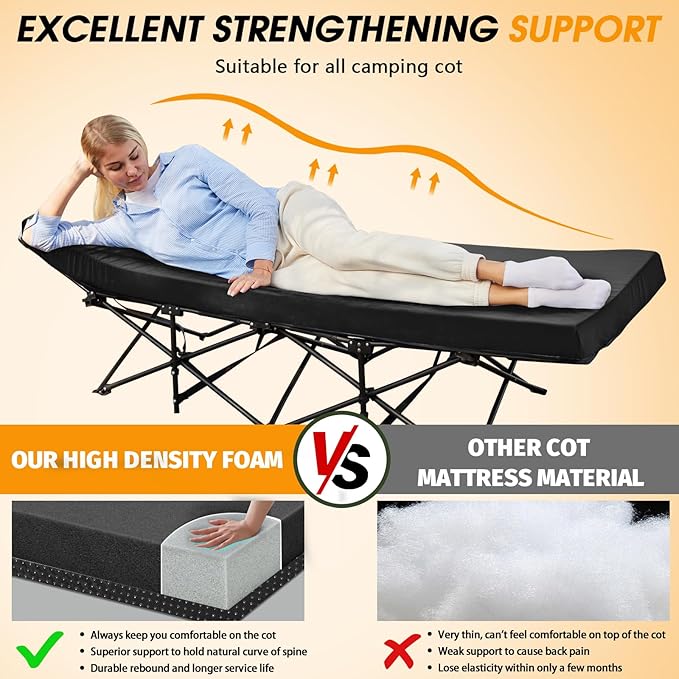 CYMULA Camping Cot Mattress 2in Memory Foam Sleeping Pad, Soft Warm Non-Slip - Image 2